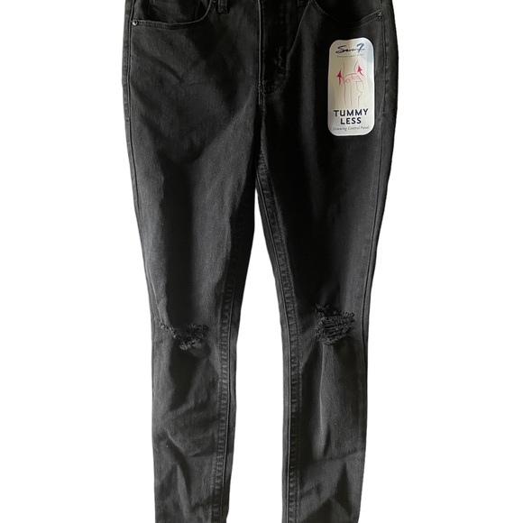 Seven7 Womens Black Distressed Dark Wash Tummyless High Rise Skinny Jeans Size 6 - Picture 2 of 8